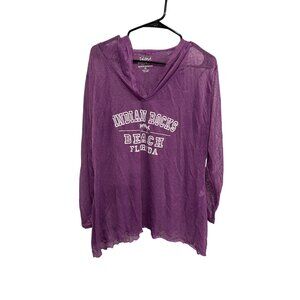 Indian Rocks Beach NWT Florida Purple Hooded Long Sleeve Lightweight Cover Up SZ